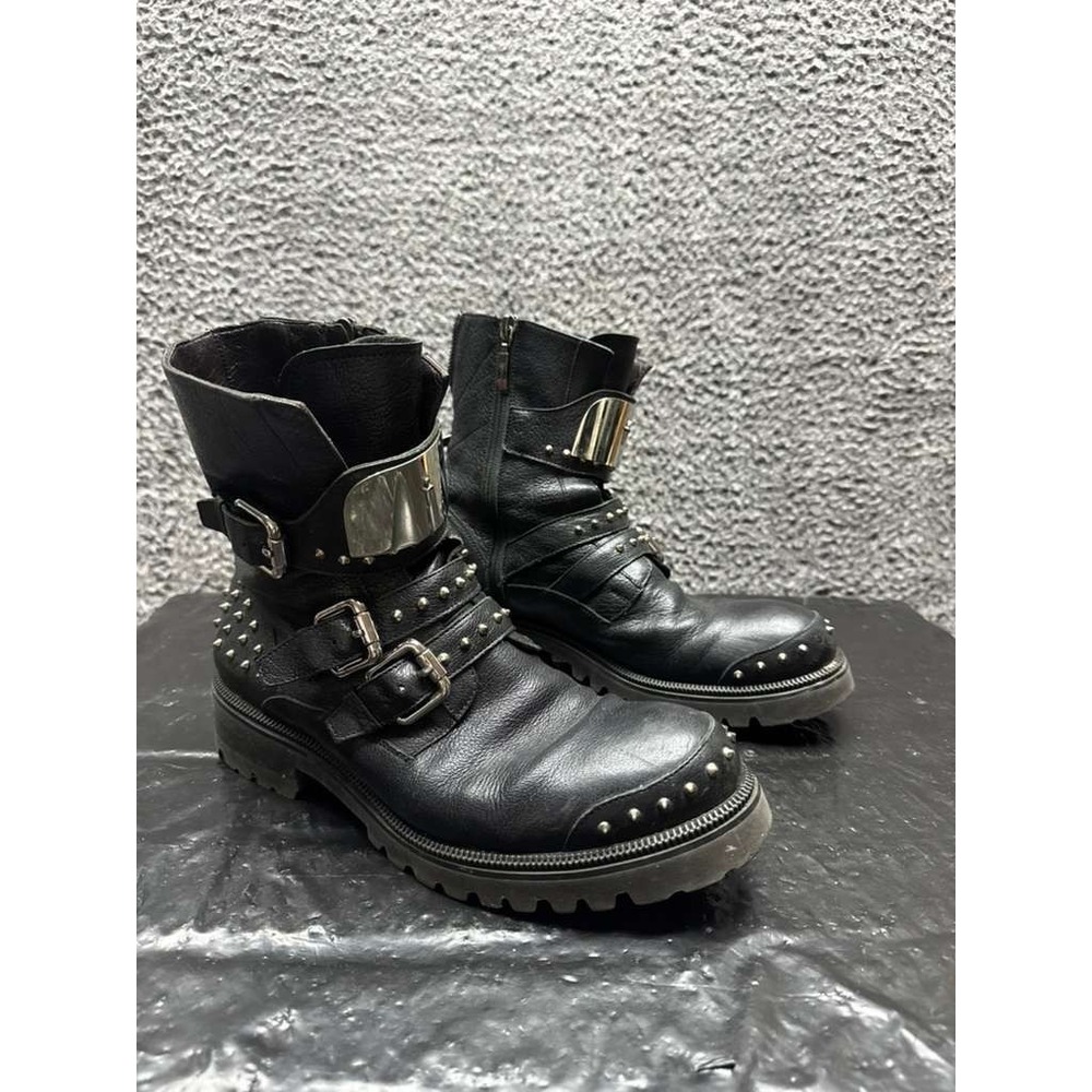 Cesare Paciotti Studded Leather Buckle Biker Boots Black Mens Size 8 US‎